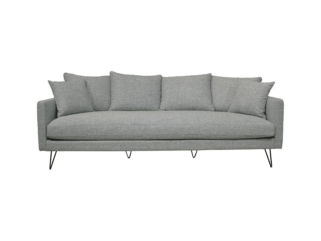 Villabon - Canapé 4 places en tissu pieds épingles noirs - Gris