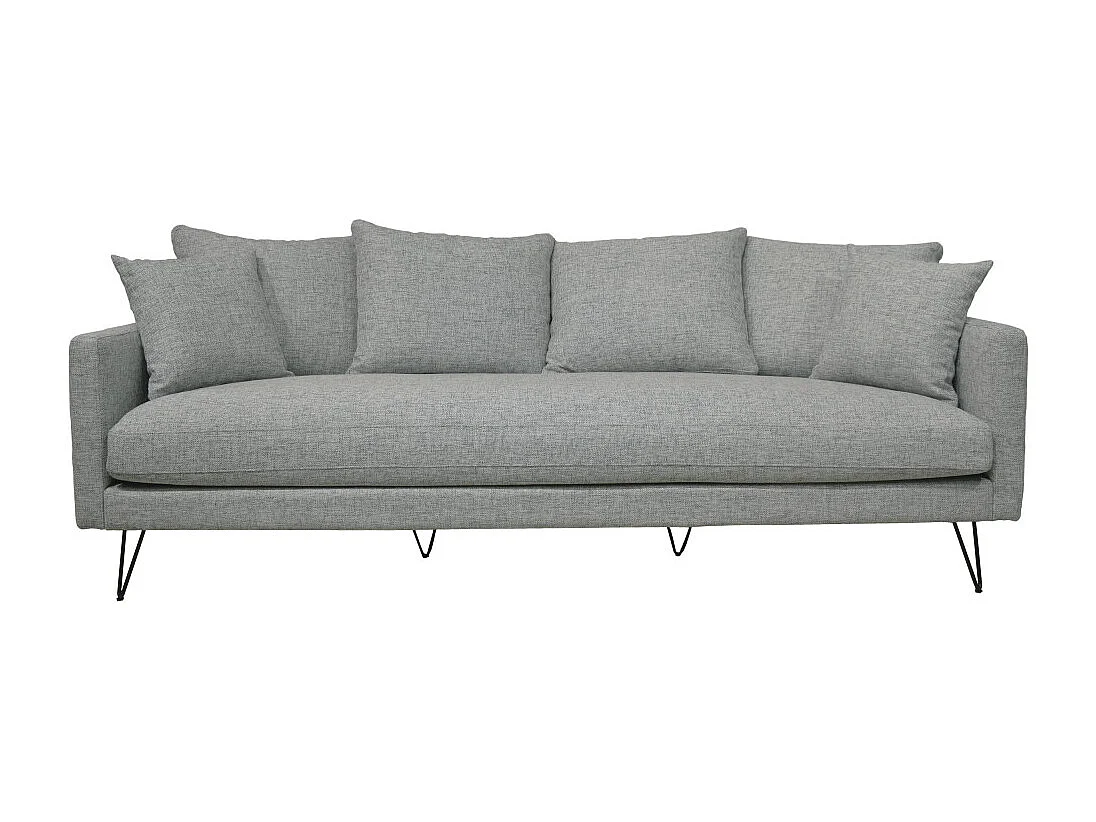 Villabon - Canapé 4 places en tissu pieds épingles noirs - Gris