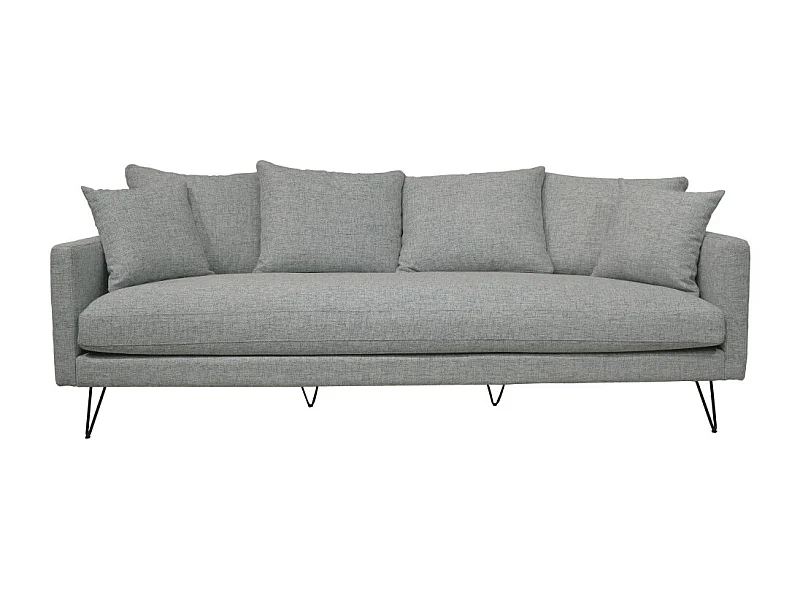 Villabon - Canapé 4 places en tissu pieds épingles noirs - Gris