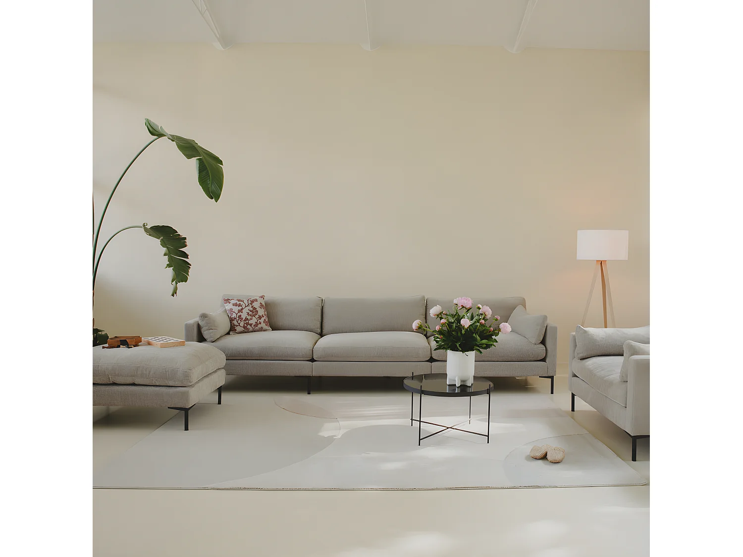 Summer - Canapé droit 5 places en tissu et pieds en métal - Beige