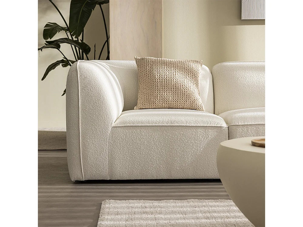 Noor - Chauffeuse pour canapé modulable en tissu bouclette - Écru