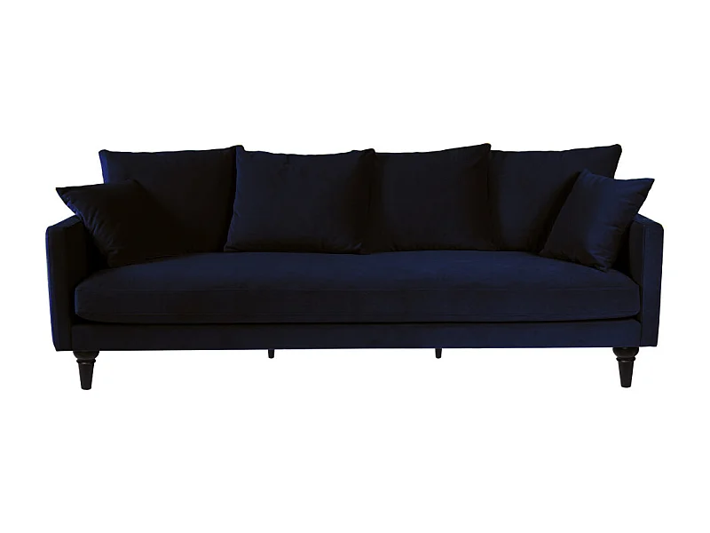 Villabon - Canapé 4 places en velours pieds tournés - Bleu marine