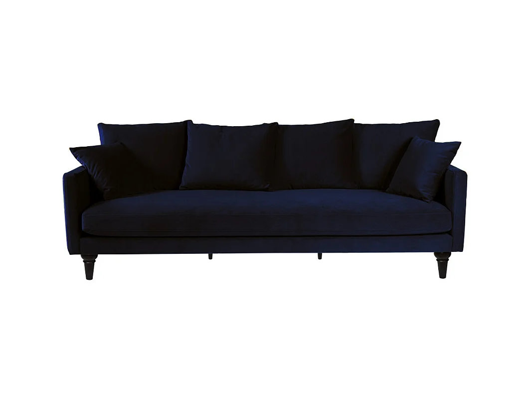 Villabon - Canapé 4 places en velours pieds tournés - Bleu marine