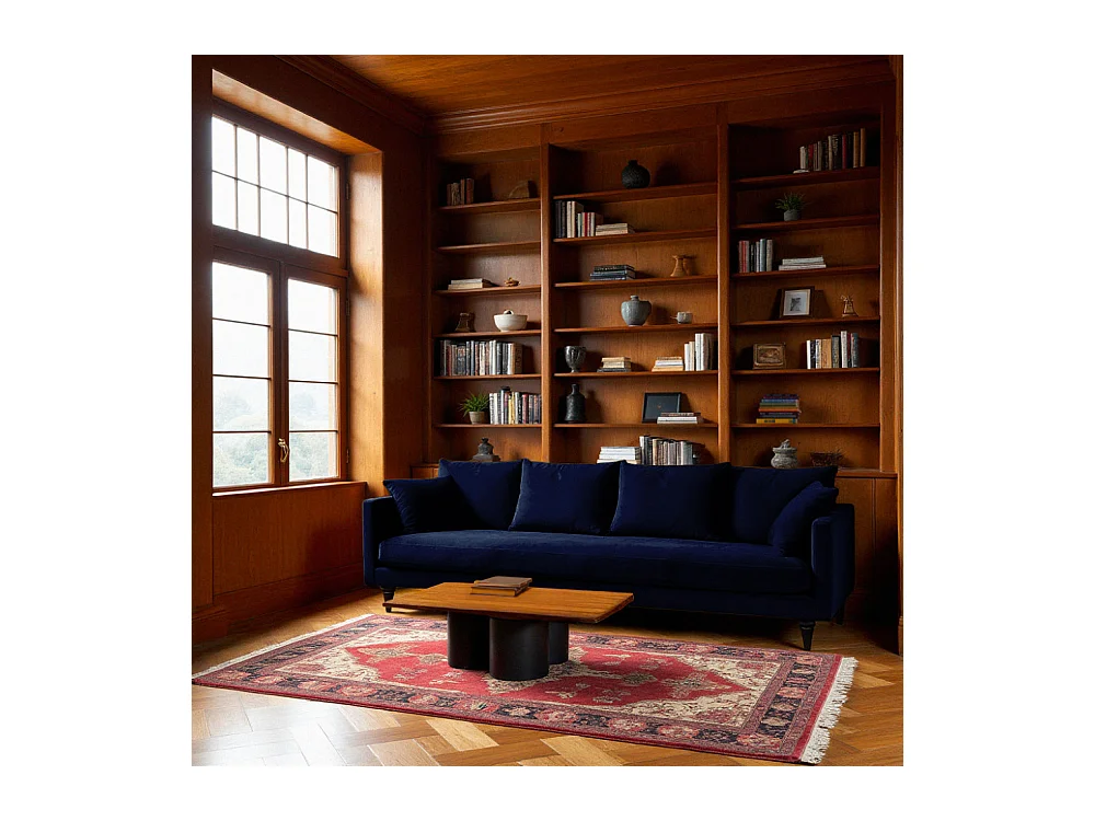 Villabon - Canapé 4 places en velours pieds tournés - Bleu marine