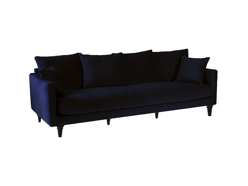 Villabon - Canapé 4 places en velours pieds tournés - Bleu marine