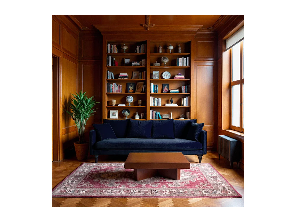 Villabon - Canapé 4 places en velours pieds tournés - Bleu marine