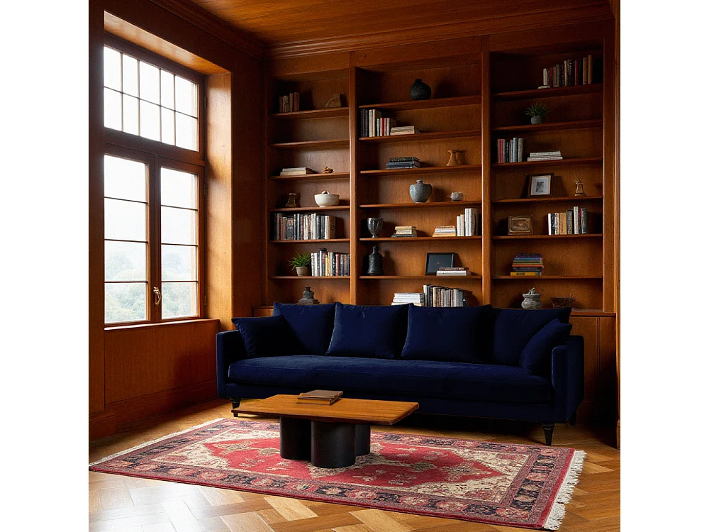 Villabon - Canapé 4 places en velours pieds tournés - Bleu marine