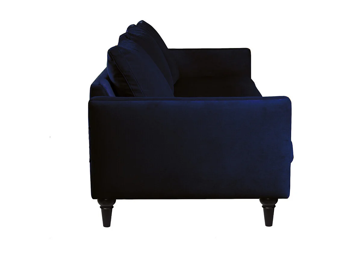 Villabon - Canapé 4 places en velours pieds tournés - Bleu marine