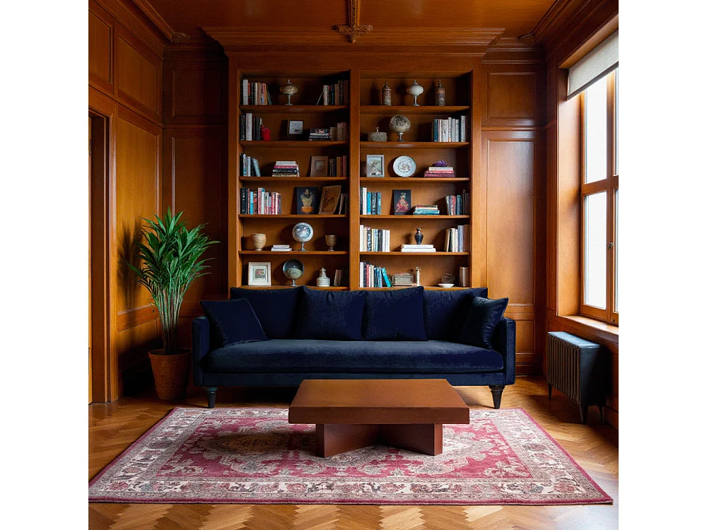 Villabon - Canapé 4 places en velours pieds tournés - Bleu marine