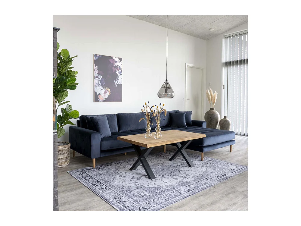 Lido - Canapé d'angle droit en velours L290cm - Couleur - Bleu foncé