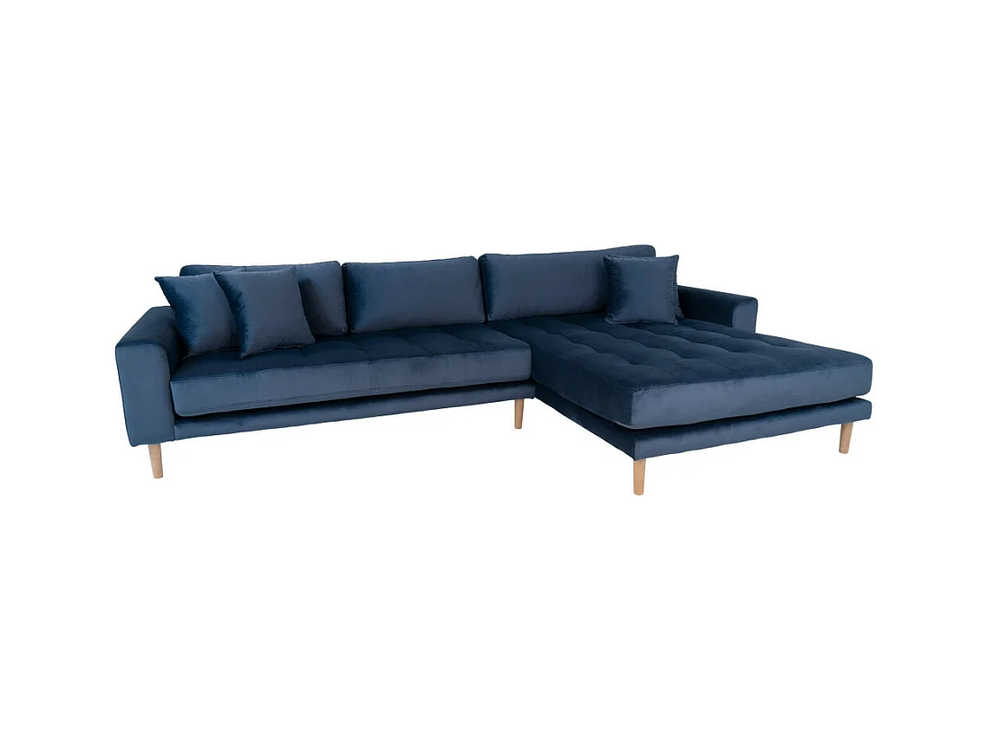 Lido Sofa , Chaiselongsofa rechts gewendet Velour dunkel blau.