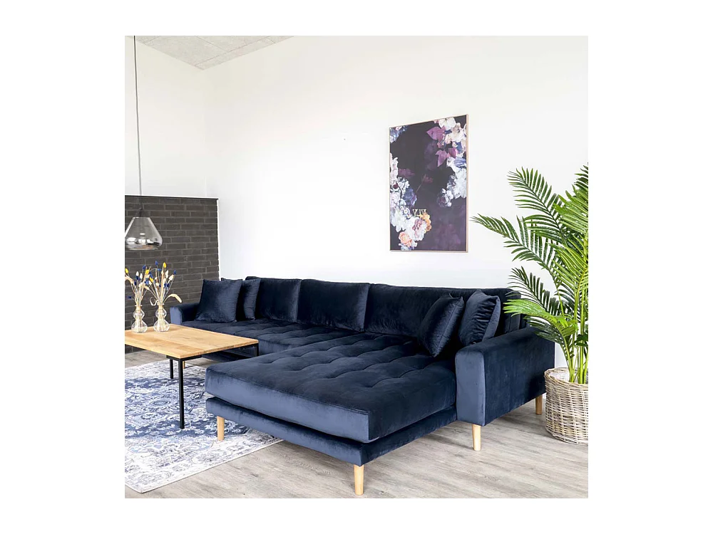 Lido Sofa , Chaiselongsofa rechts gewendet Velour dunkel blau.