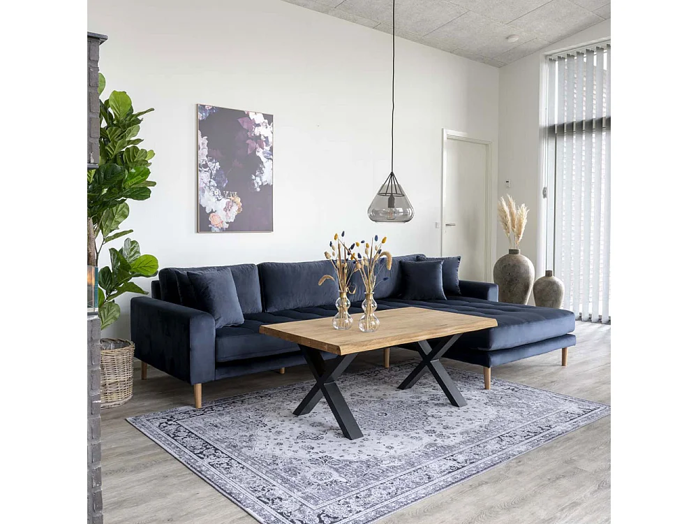 Lido - Canapé d'angle droit en velours L290cm - Couleur - Bleu foncé