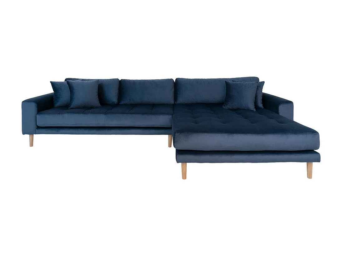 Lido - Canapé d'angle droit en velours L290cm - Couleur - Bleu foncé
