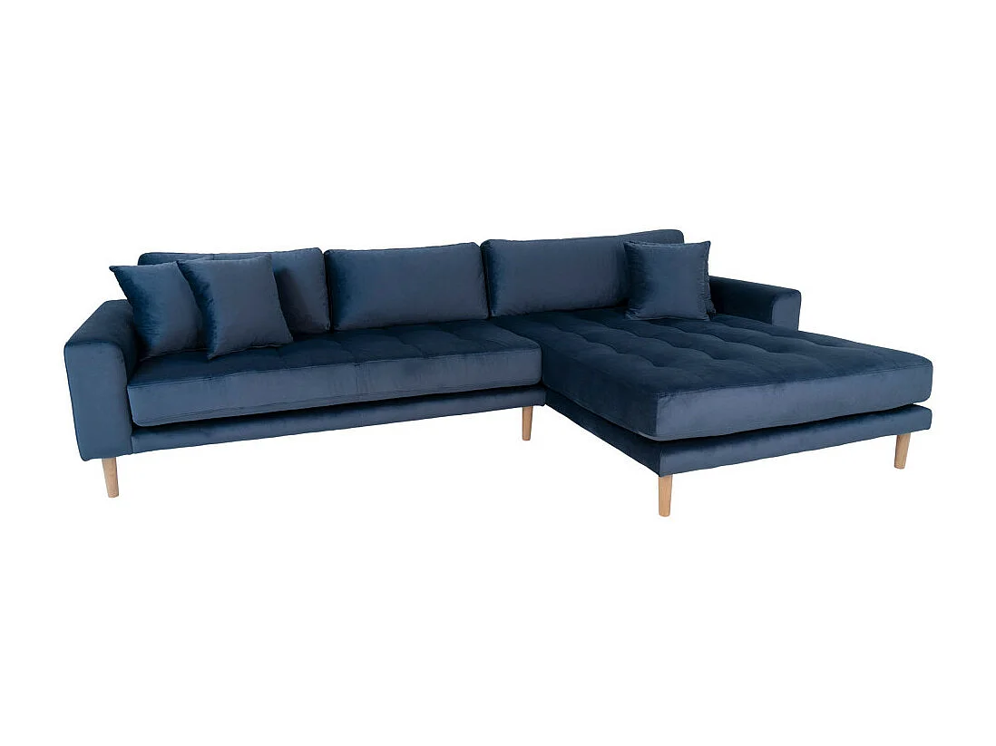 Lido - Canapé d'angle droit en velours L290cm - Couleur - Bleu foncé