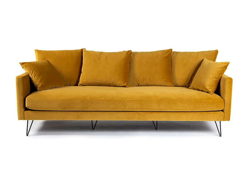 Villabon - Canapé 4 places en velours pieds épingles noirs - Jaune moutarde