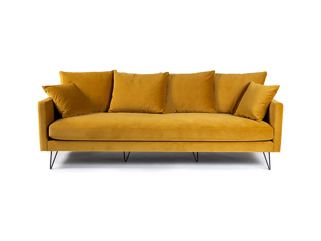 Villabon - Canapé 4 places en velours pieds épingles noirs - Jaune moutarde