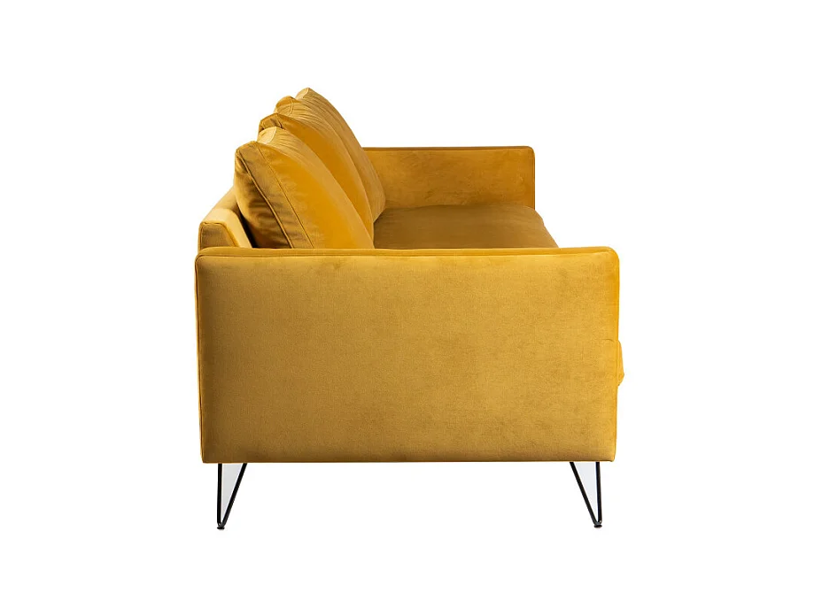 Villabon - Canapé 4 places en velours pieds épingles noirs - Jaune moutarde