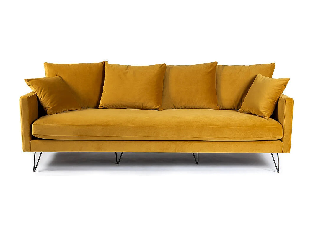 Villabon - Canapé 4 places en velours pieds épingles noirs - Jaune moutarde