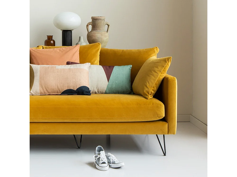 Villabon - Canapé 4 places en velours pieds épingles noirs - Jaune moutarde