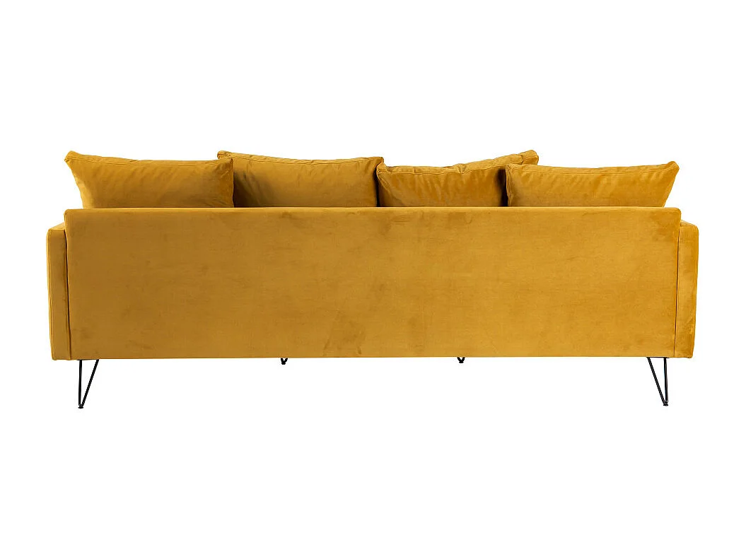 Villabon - Canapé 4 places en velours pieds épingles noirs - Jaune moutarde