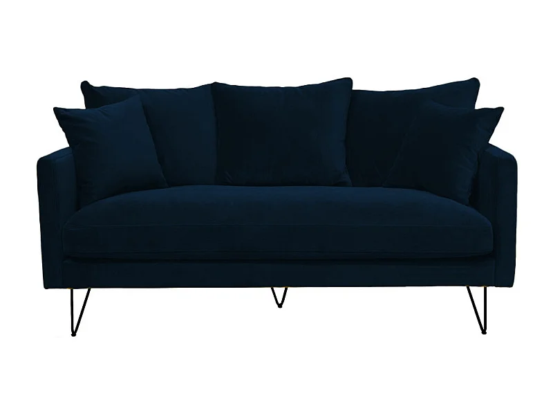 Villabon - Canapé 3 places en velours pieds épingles noirs - Bleu marine