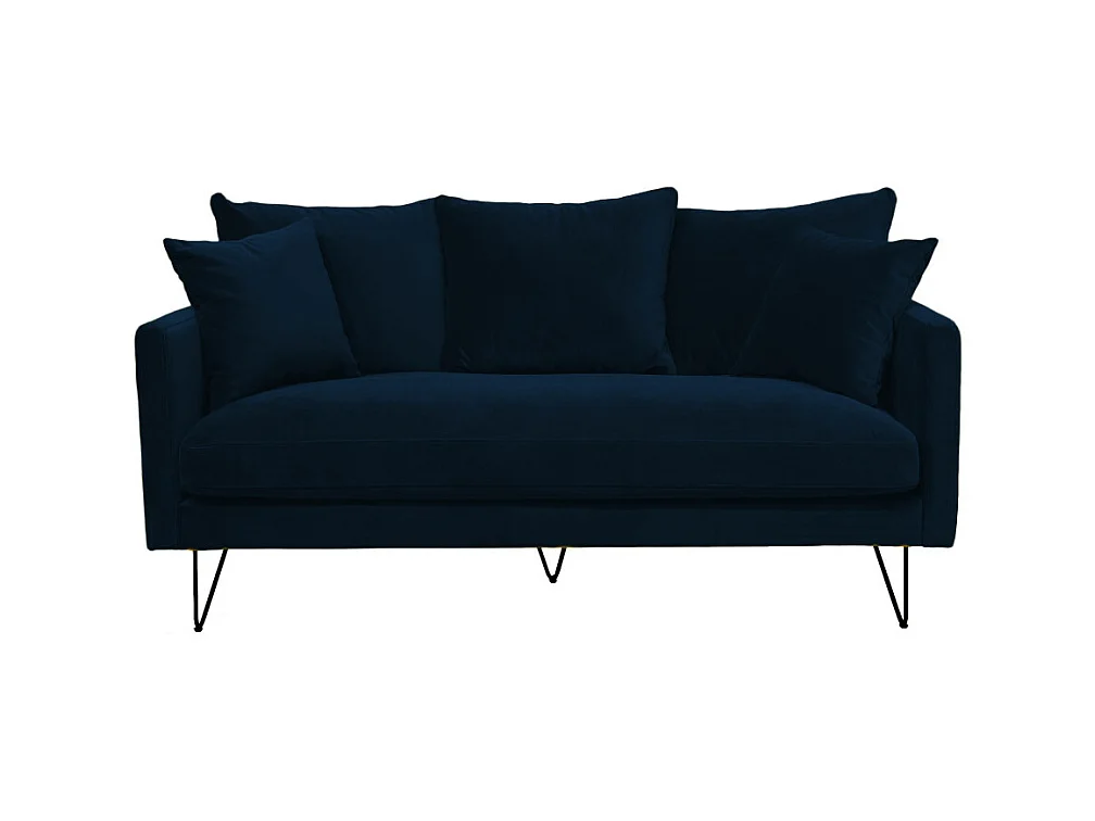 Villabon - Canapé 3 places en velours pieds épingles noirs - Bleu marine