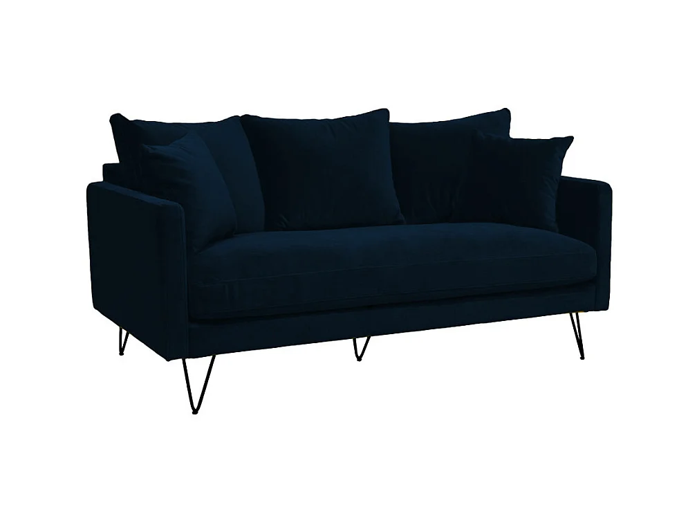 Villabon - Canapé 3 places en velours pieds épingles noirs - Bleu marine