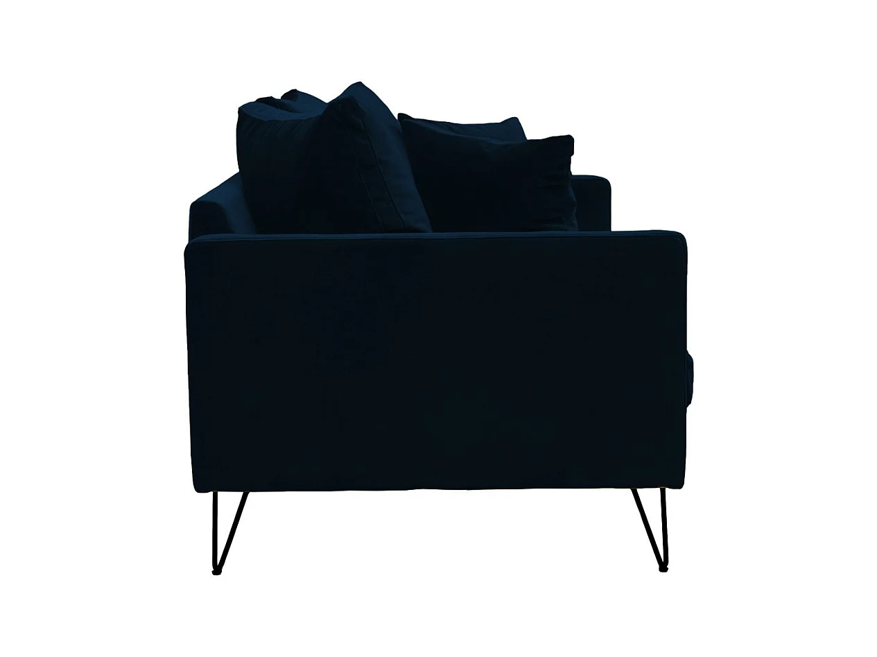 Villabon - Canapé 3 places en velours pieds épingles noirs - Bleu marine