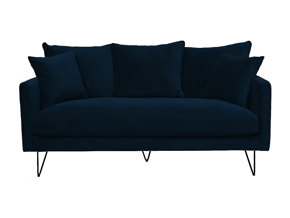 Villabon - Canapé 3 places en velours pieds épingles noirs - Bleu marine