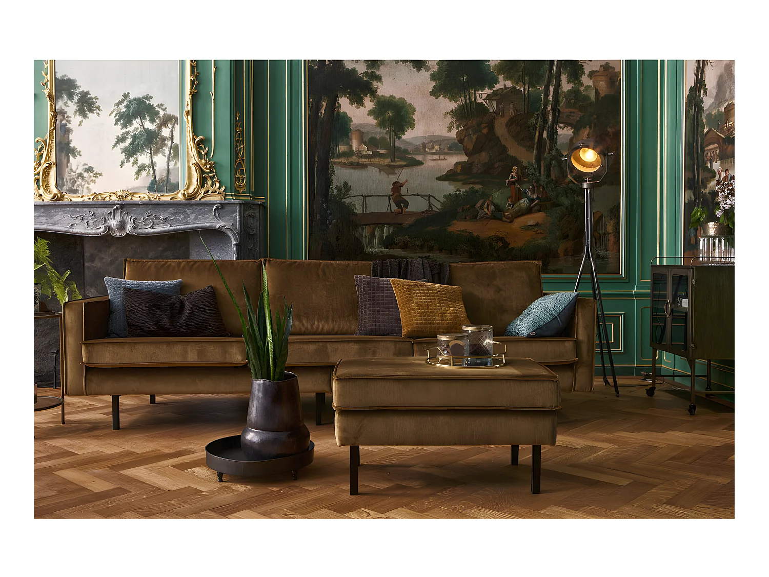 Bronco - Grand canapé 4 places vintage velours - Bronze