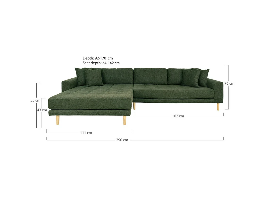 Lido - Canapé d'angle gauche en tissu pieds noirs L290cm - Couleur - Vert olive