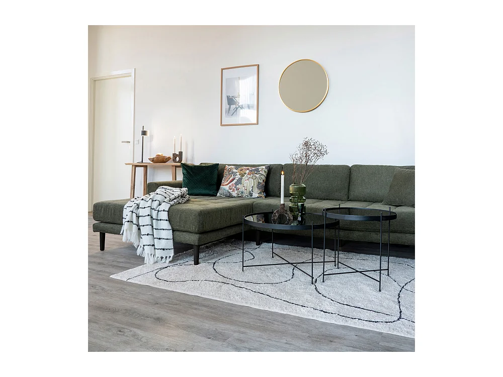 Lido bank bank met chaise longue links gericht 4 kussens groen.