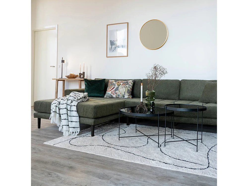 Lido bank bank met chaise longue links gericht 4 kussens groen.