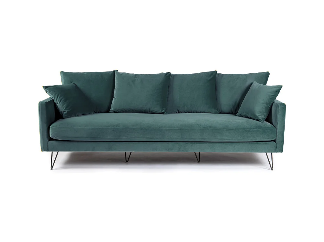 Villabon - Canapé 4 places en velours pieds épingles noirs - vert eucalyptus
