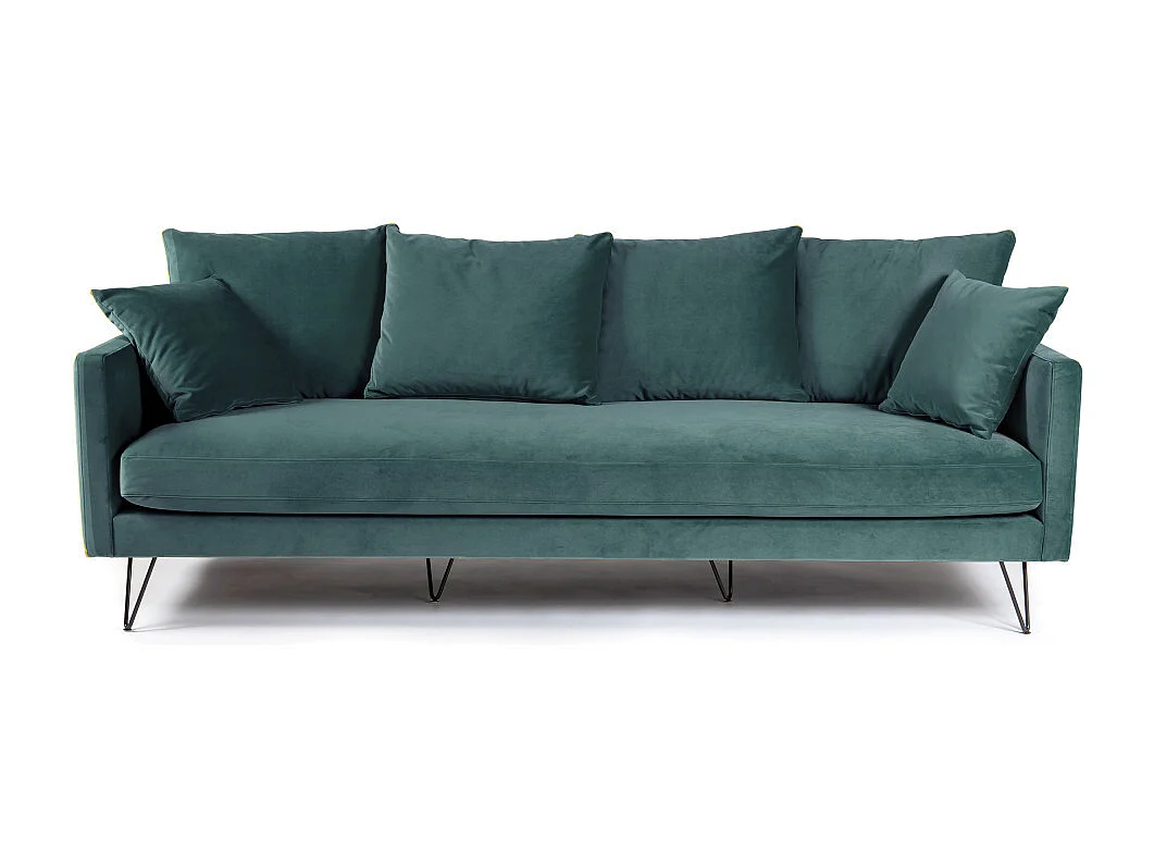 Villabon - Canapé 4 places en velours pieds épingles noirs - vert eucalyptus