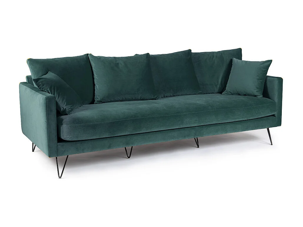 Villabon - Canapé 4 places en velours pieds épingles noirs - vert eucalyptus