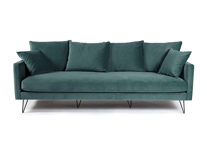 Villabon - Canapé 4 places en velours pieds épingles noirs - vert eucalyptus