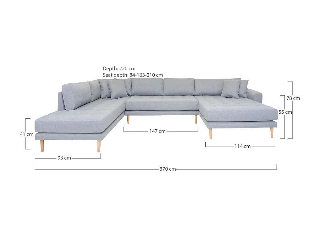 Lido - Canapé en U en tissu - Couleur - Gris clair