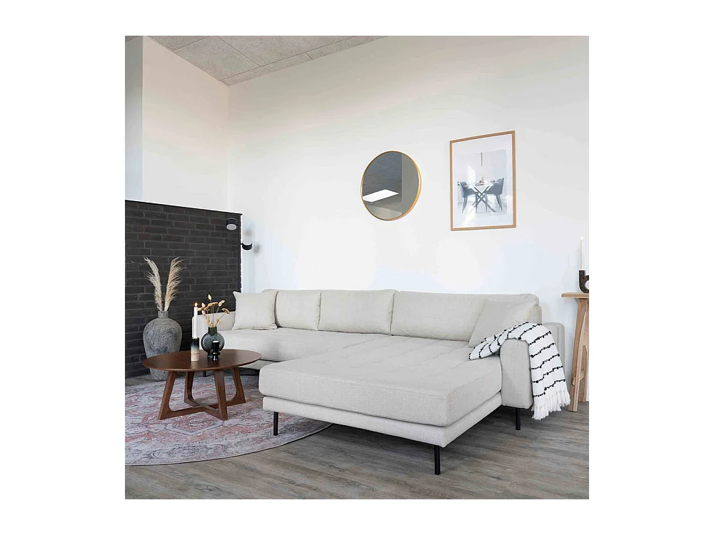 Lido - Canapé d'angle droit en tissu pieds métal L290cm - Couleur - Beige