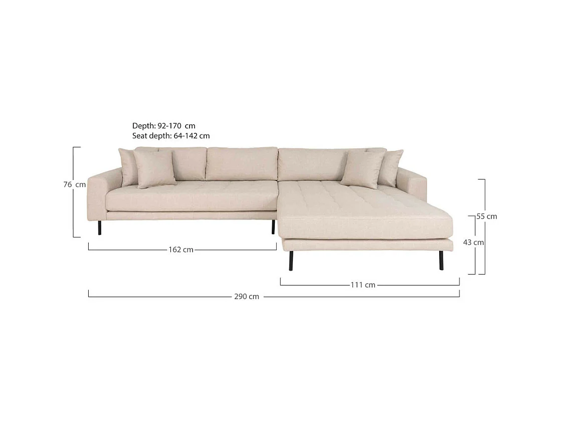 Lido - Canapé d'angle droit en tissu pieds métal L290cm - Couleur - Beige