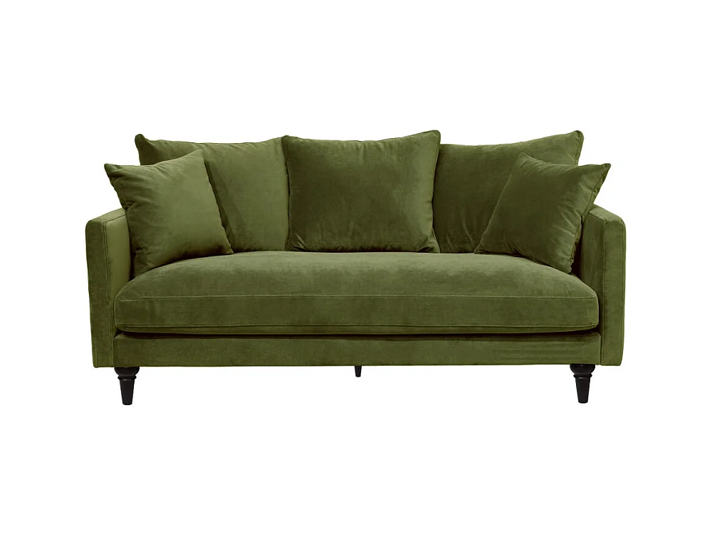 Villabon - Canapé 3 places en velours pieds tournés - Vert olive