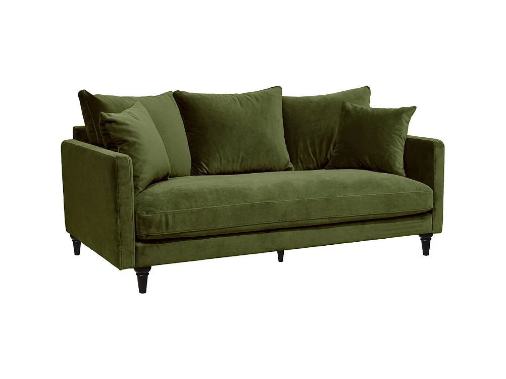 Villabon - Canapé 3 places en velours pieds tournés - Vert olive