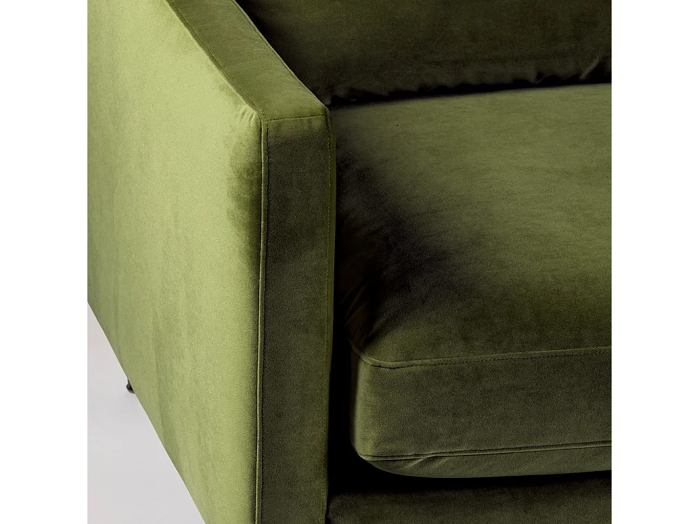 Villabon - Canapé 3 places en velours pieds tournés - Vert olive