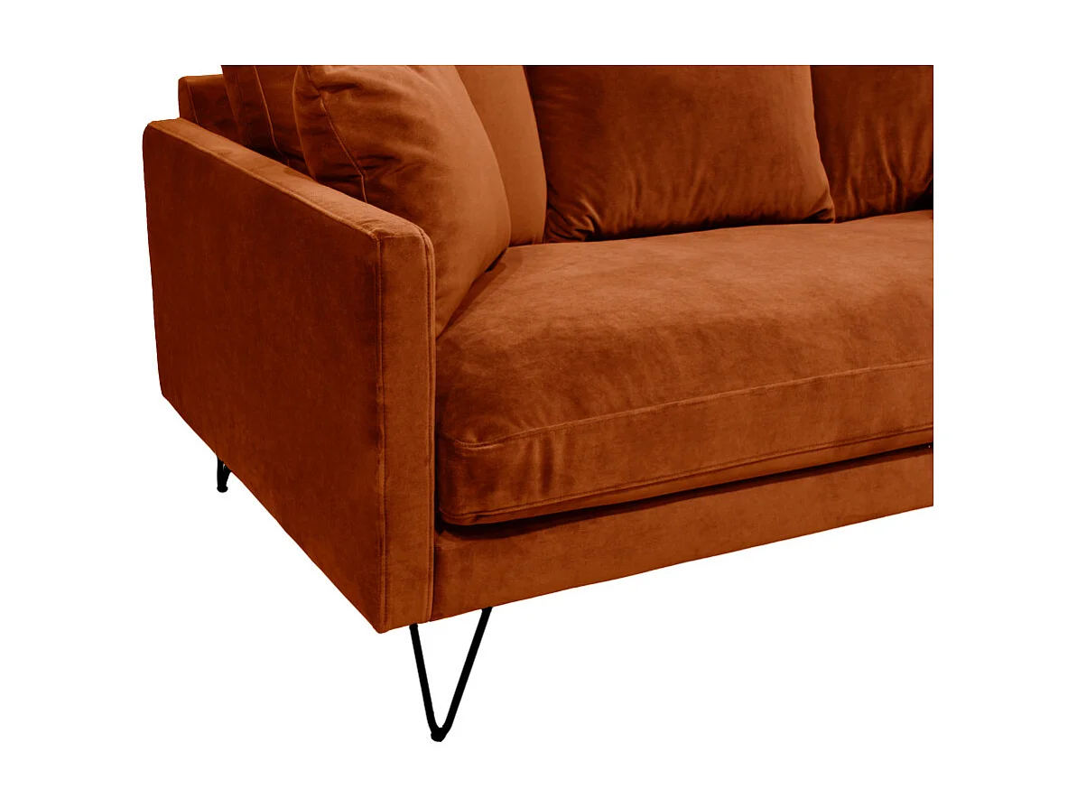 Villabon - Canapé 3 places en velours pieds épingles noirs - Rouille