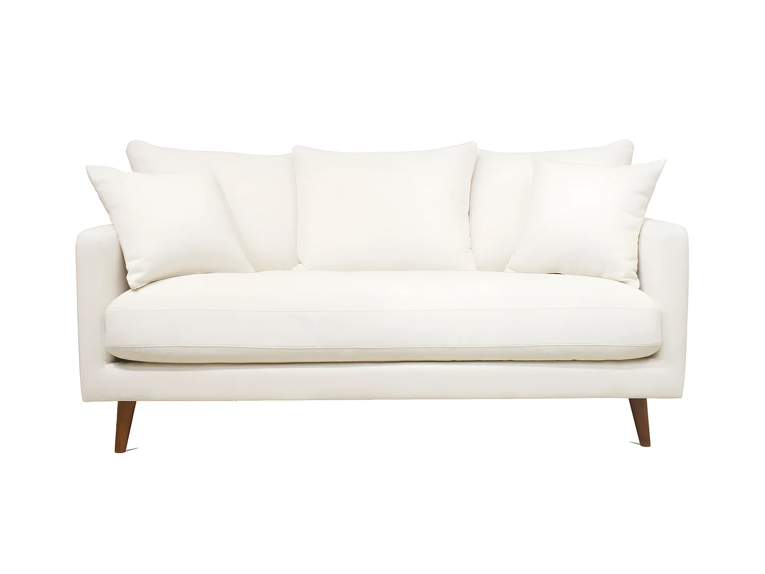 Villabon - Canapé 3 places en tissu bouclette pieds bois - Blanc ivoire