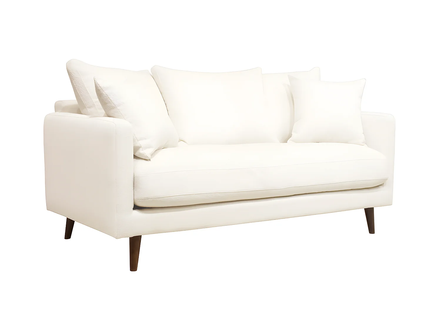 Villabon - Canapé 3 places en tissu bouclette pieds bois - Blanc ivoire