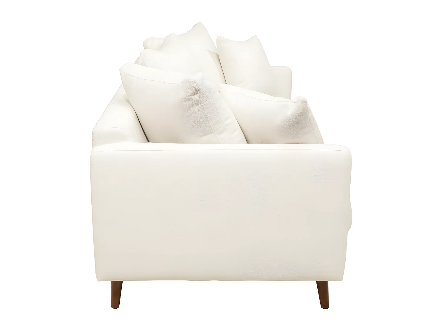 Villabon - Canapé 3 places en tissu bouclette pieds bois - Blanc ivoire