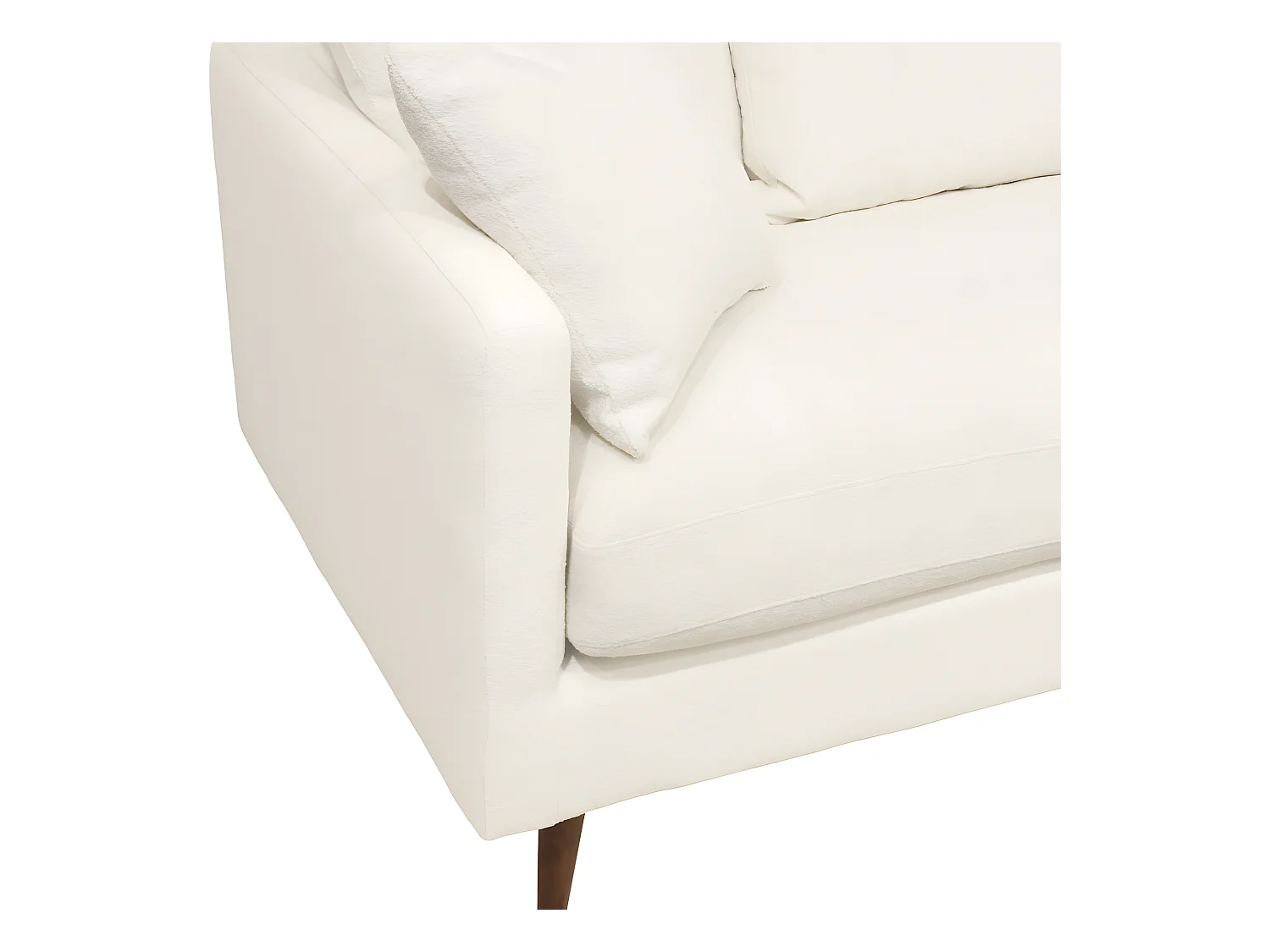 Villabon - Canapé 3 places en tissu bouclette pieds bois - Blanc ivoire