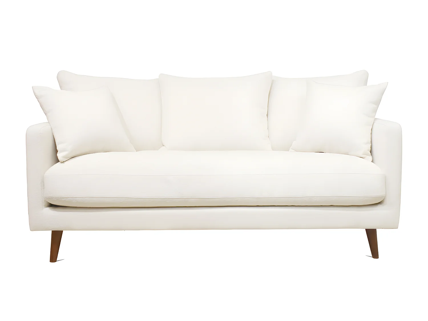 Villabon - Canapé 3 places en tissu bouclette pieds bois - Blanc ivoire